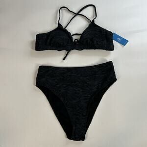 Cupshe High Waisted Bikini Swimsuit Womens Small Scalloped Triangle Textured